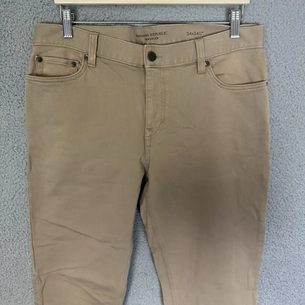Banana Republic Pants Mens 34x32 Beige‎ Slim Fit Traveler Chino Straight Leg